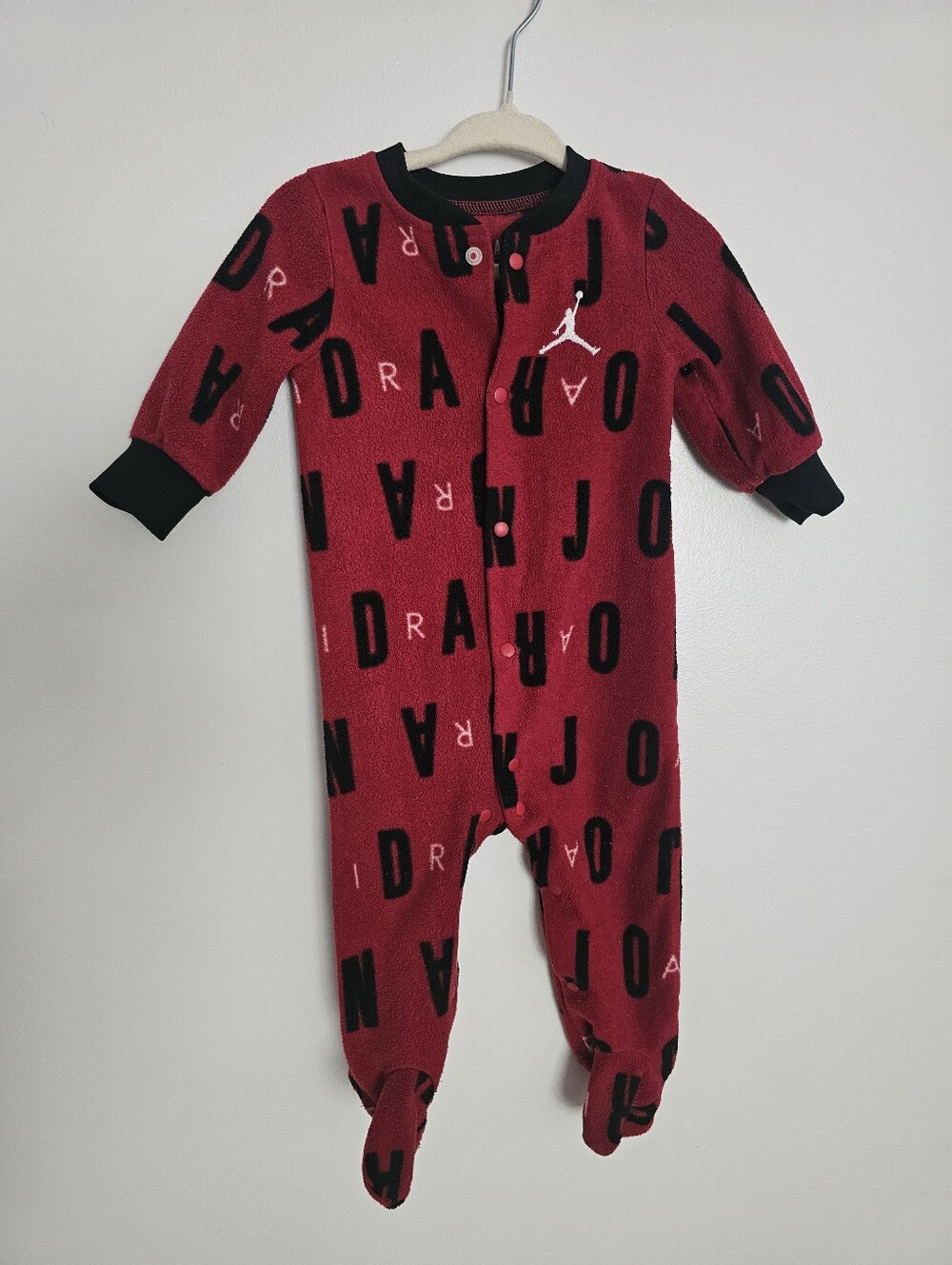🧸4/20$ Jordan Baby 3-6M Red Fleece One Piece Pajama Sleeper Onesie Nike